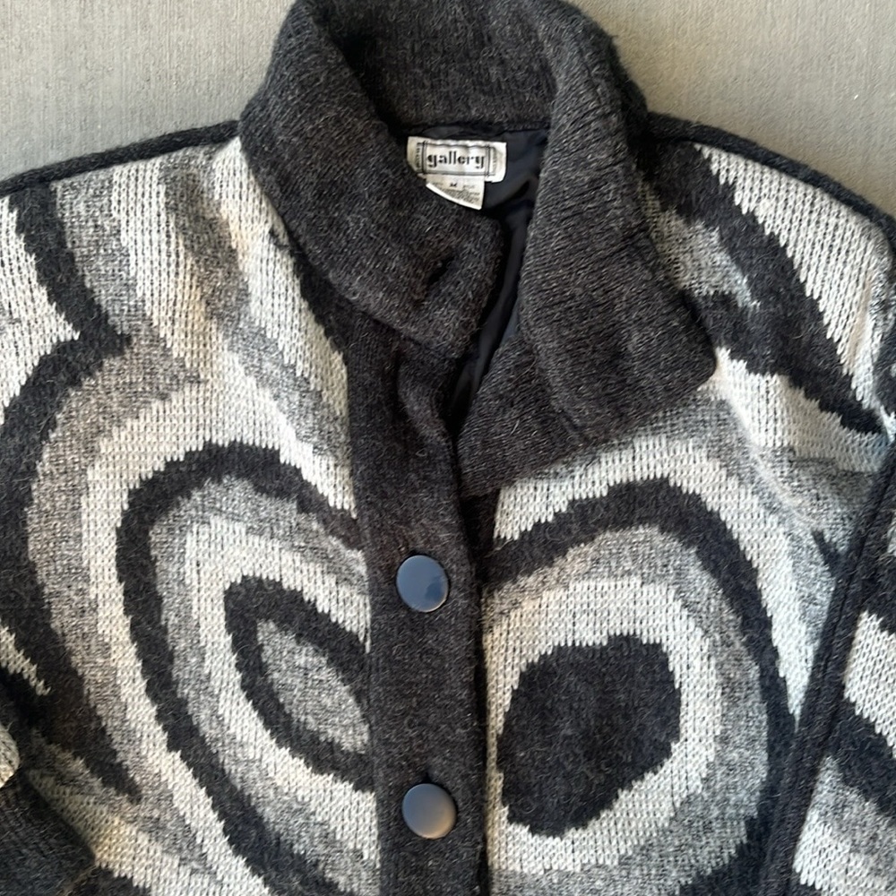 Vintage GALLERY Abstract Swirl Knit Coat Jacket Medium - Picture 3 of 11